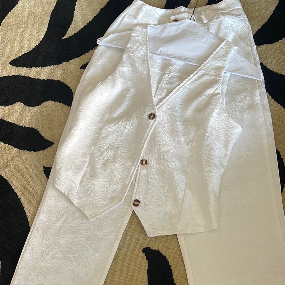 SHEIN White Textured Pantsuit Set